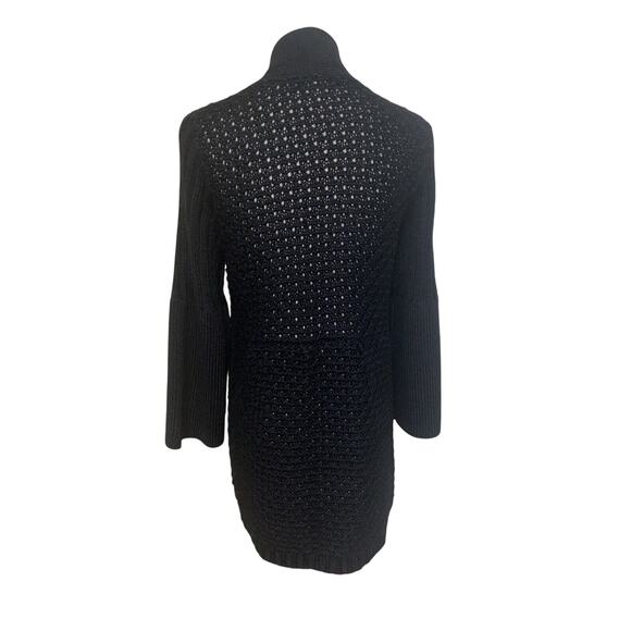 J. JILL Cardigan Sweater Medium Black Bell Sleeve Chunky 1-Button Alpaca Wool - Picture 6 of 8